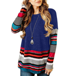 Long sleeve striped round neck T-shirt