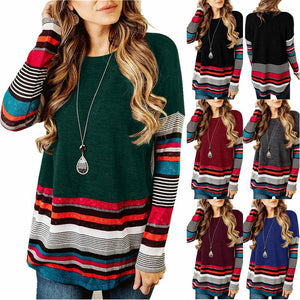 Long sleeve striped round neck T-shirt