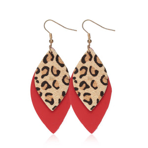 Trendy Leather Stud Earrings, Punk Style Leopard Print Water Drop Shaped Leather Earrings