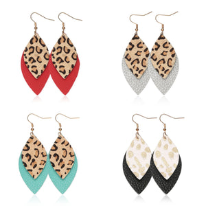 Trendy Leather Stud Earrings, Punk Style Leopard Print Water Drop Shaped Leather Earrings