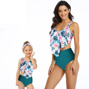 Printed high waist bikini ruffled parent-child Swimsuit