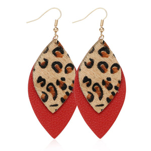 Trendy Leather Stud Earrings, Punk Style Leopard Print Water Drop Shaped Leather Earrings