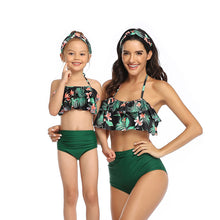 Load image into Gallery viewer, Printed high waist bikini ruffled mother and daughter swimsuit
