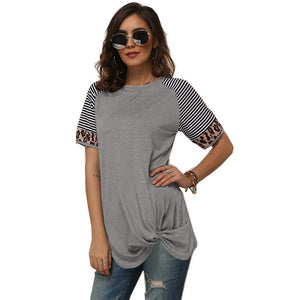 Striped stitching short sleeve T-shirt