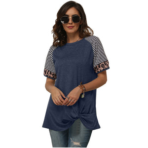 Striped stitching short sleeve T-shirt