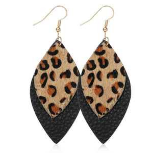 Trendy Leather Stud Earrings, Punk Style Leopard Print Water Drop Shaped Leather Earrings