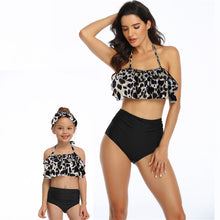 Load image into Gallery viewer, Printed high waist bikini ruffled mother and daughter swimsuit
