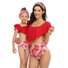 Load image into Gallery viewer, Printed high waist bikini ruffled parent-child Swimsuit
