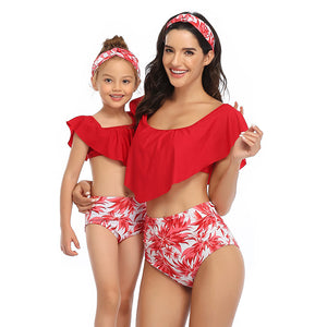 Printed high waist bikini ruffled parent-child Swimsuit