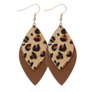 Trendy Leather Stud Earrings, Punk Style Leopard Print Water Drop Shaped Leather Earrings