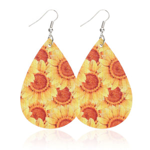 Sunflower chrysanthemum flower leather Earrings