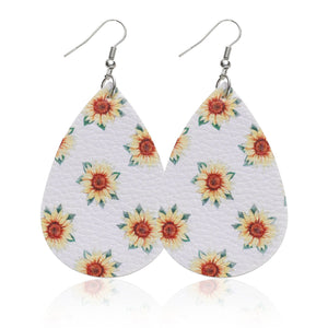 Sunflower chrysanthemum flower leather Earrings