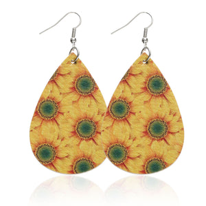 Sunflower chrysanthemum flower leather Earrings