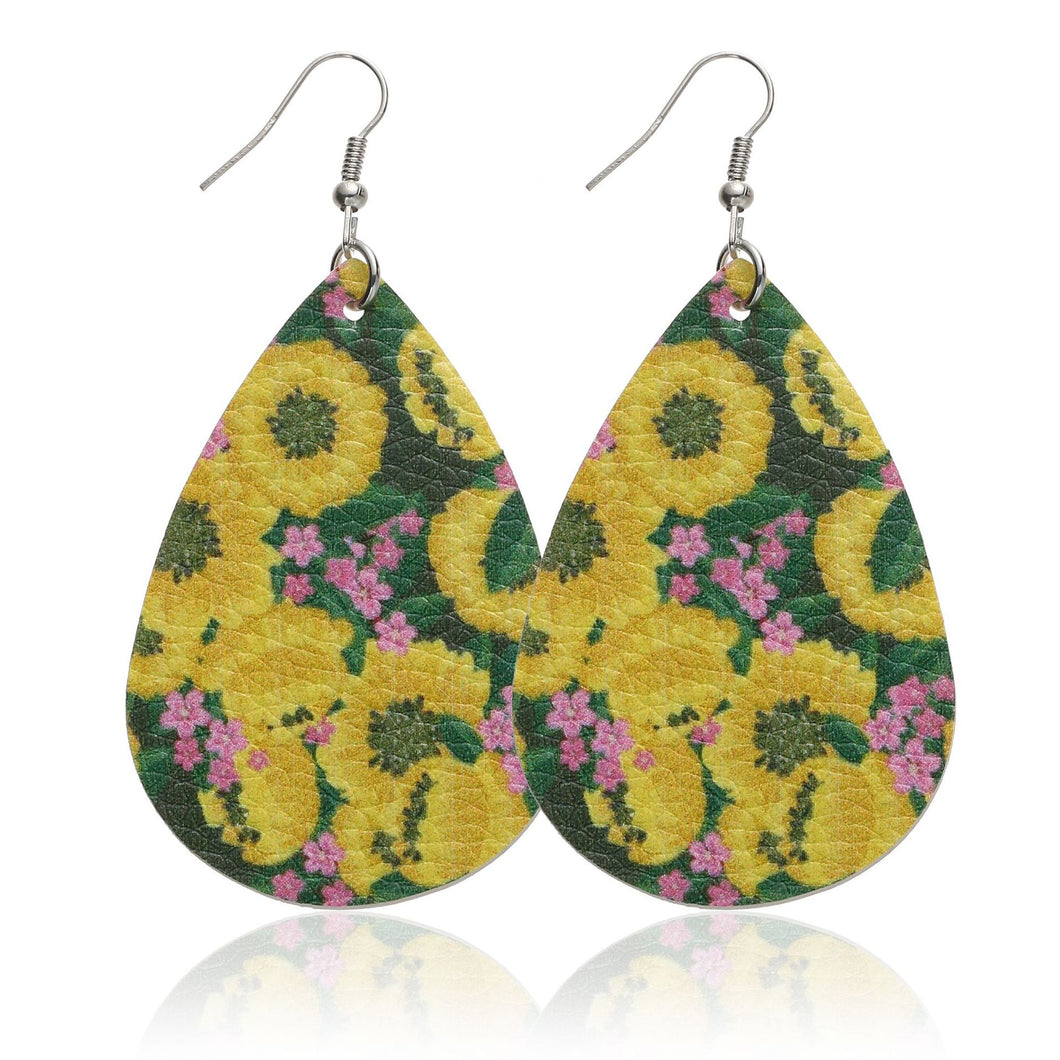 Sunflower chrysanthemum flower leather Earrings