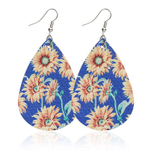 Sunflower chrysanthemum flower leather Earrings