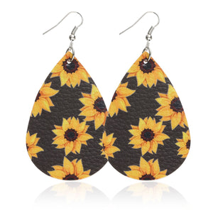 Sunflower chrysanthemum flower leather Earrings