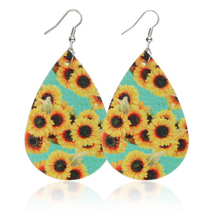 Sunflower chrysanthemum flower leather Earrings