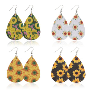 Sunflower chrysanthemum flower leather Earrings