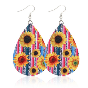 Sunflower chrysanthemum flower leather Earrings