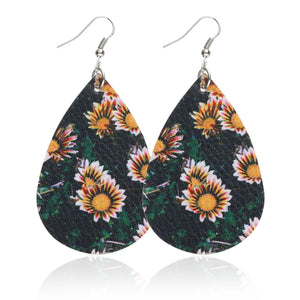 Sunflower chrysanthemum flower leather Earrings