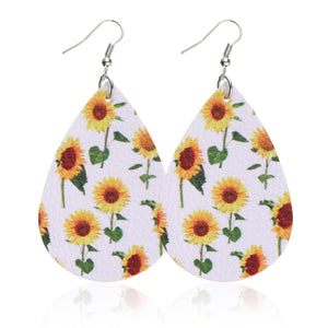 Sunflower chrysanthemum flower leather Earrings