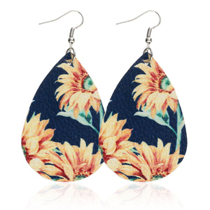 Sunflower chrysanthemum flower leather Earrings