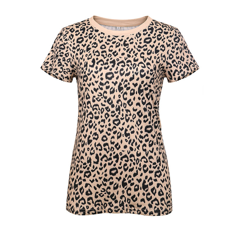 Leopard camouflage printed round neck slim short sleeve T-shirt