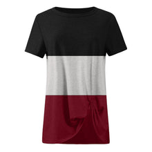 Load image into Gallery viewer, Women&#39;s round neck stitching knot short-sleeved T-shirt Tops
