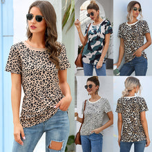 Load image into Gallery viewer, Leopard camouflage printed round neck slim short sleeve T-shirt
