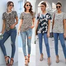 Load image into Gallery viewer, Leopard camouflage printed round neck slim short sleeve T-shirt
