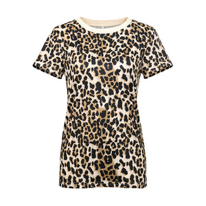 Leopard camouflage printed round neck slim short sleeve T-shirt