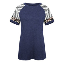 Load image into Gallery viewer, Round neck leopard stitching short sleeve T-shirt
