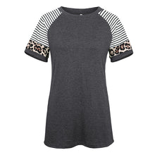 Load image into Gallery viewer, Round neck leopard stitching short sleeve T-shirt
