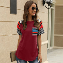 Load image into Gallery viewer, Striped printed stitching T-shirt
