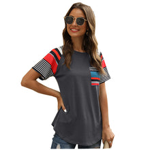 Load image into Gallery viewer, Striped printed stitching T-shirt
