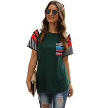 Load image into Gallery viewer, Striped printed stitching T-shirt
