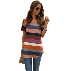 Striped printed short-sleeved T-shirt