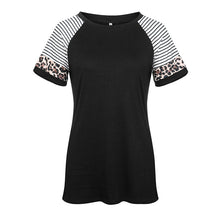 Load image into Gallery viewer, Round neck leopard stitching short sleeve T-shirt
