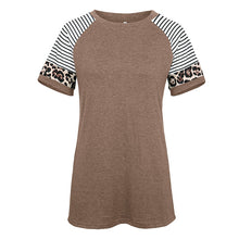 Load image into Gallery viewer, Round neck leopard stitching short sleeve T-shirt
