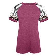 Load image into Gallery viewer, Round neck leopard stitching short sleeve T-shirt
