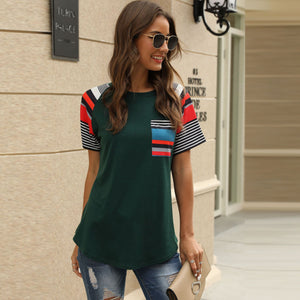 Striped printed stitching T-shirt