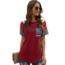 Load image into Gallery viewer, Striped printed stitching T-shirt
