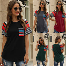 Load image into Gallery viewer, Striped printed stitching T-shirt
