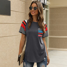 Load image into Gallery viewer, Striped printed stitching T-shirt
