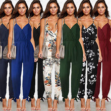 Load image into Gallery viewer, Sexy backless tether deep V-neck strap cotton long jumpsuit
