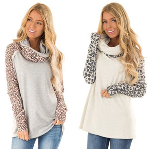 Scarf collar half-dress leopard print women's Tops