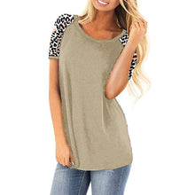 Load image into Gallery viewer, Women&#39;s round neck leopard stitching short-sleeved T-shirt
