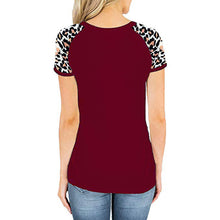 Load image into Gallery viewer, Women&#39;s round neck leopard stitching short-sleeved T-shirt
