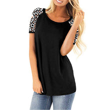 Load image into Gallery viewer, Women&#39;s round neck leopard stitching short-sleeved T-shirt
