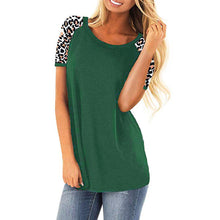 Load image into Gallery viewer, Women&#39;s round neck leopard stitching short-sleeved T-shirt
